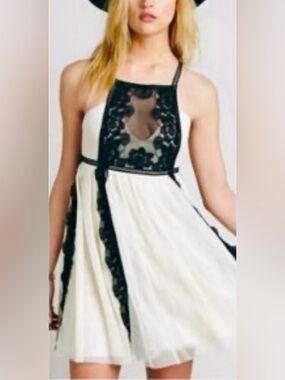 Free People Cream Dress with Black Lace Inset